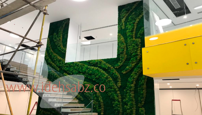 پروژه طراحی و اجرای دیوار سبز خزه‌ای بانک پاسارگاد | مجری شرکت ایده سبز