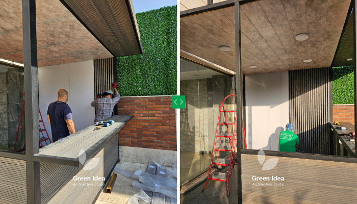 نمونه کار | آلاچیق مهندسی&zwnj;ساز در تراس سبز خیابان آیت&zwnj;الله کاشانی