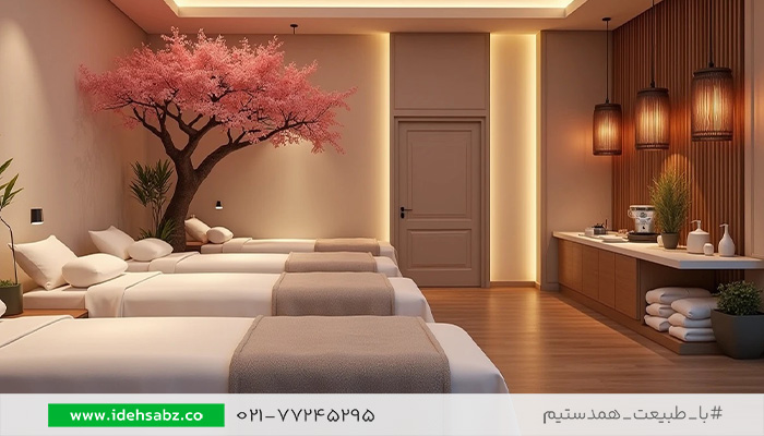 دکوراسیون داخلی سالن ماساژ | درخت شکوفه